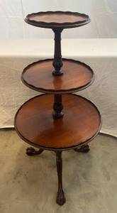 lot 13 image: Antique Mahogany 3 teir Pie Mersman Table