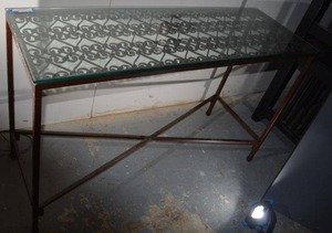 lot 29 image: Glass Top Iron Frame Table (50 x 17 x 31)