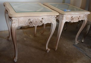 lot 32 image: Glass Top Side Tables, Queen Anne Legs