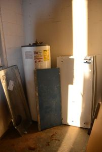 lot 56 image: Ruud Water Heater, Drain Pan, 2 Florescent Ceiling Lights, see Pictures
