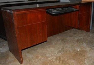 lot 21 image: Reddish Wood Desk, Ergonomic Keyboard Shelf, Right and Left side drawers (6 x 20 x 30T)