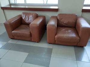 lot 80 image: Pair of large Patten leather Armchairs Removable Cushions