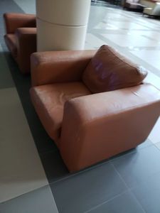 lot 82 image: Pair of large Patten leather Armchairs Removable Cushions