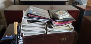 lot 68 image: Office Supplies Binders, 2 Umbrellas, Stapler, Hanging Folders