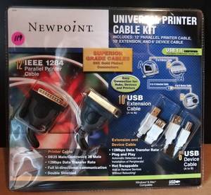 lot 119 image: NEW - Newpoint Universal Printer Cable Kit 24K Gold Platted Connectors 12IEEE