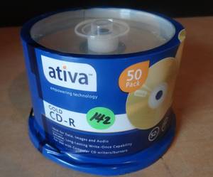 lot 142 image: ATIVA GOLD CD-R RECORABLE CDS (50 PACK - NEWSEALED)