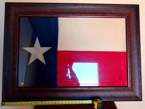 lot 2 image: BEAUTIFULLY FRAMED UNDER GLASS - TEXAS STATE FLAG, FULLY SEWN CLOTH - APPROX 31 X 42