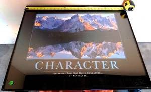 lot 9 image: MOTIVATIONAL POSTER - CHARACTER BY SUCCESSES - APPROX 24 X 30 IN METAL FRAME UNDER GLASS