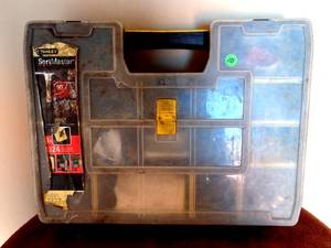 lot 10 image: 14 COMPARTMENT HARD SIDED CARRYING CASE FULL OF MISCELLANEOUS HARDWARE AS SHOWN
