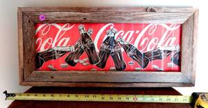 lot 26 image: HAND MADE CUSTOM TIN COCA COLA SIGN IN WOOD FRAME - APPROX 22 WIDE