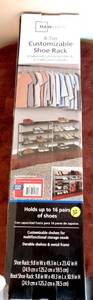 lot 32 image: MAINSTAYS 4 TIER CUSTOMIZABLE SHOE RACK - NIB