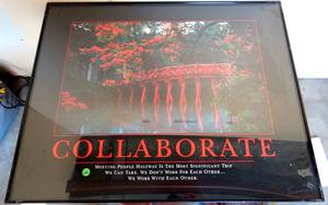 lot 66 image: MOTIVATIONAL POSTER - COLLABORATE BY SUCCESSES - APPROX 24 X 30 IN METAL FRAME UNDER GLASS