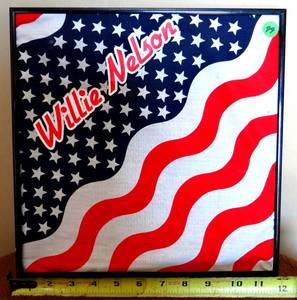 lot 99 image: COOL WILLIE NELSON PATRIOTIC BANDANNA IN 12 X 12 FRAME