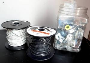 lot 138 image: THHN 10 Black Stranded CU THHN Wire & White Standed Wire  Container of pipeconduit straps. $$$