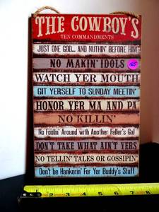 lot 165 image: THE COWBOYS TEN COMMANDMENTS WALL HANGER