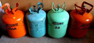 lot 181 image: AC FREON TANKS AS SHOWN - ALL SHOW PRESSURE WHEN OPENED - ACTUAL FILL LEVEL UNKNOWN
