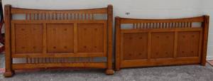 lot 187 image: NICE FULL SIZE BED FRAME WITH INLAY PATTERN AS SHOWN