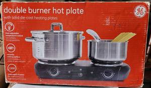 lot 36 image: GE DOUBLE BURNER HOT PLATE #169214 IN BOX AS SHOWN.