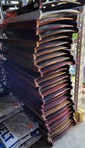 lot 71 image: LOT OF 27 WOODEN FRAME FOLDING CHAIRS AS SHOWN. (YOUR BID X 27)