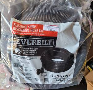 lot 85 image: EVERBILT FLEXIBLE SUMP DISCHARGE HOSE KIT IN NEW, UNOPENED PACKAGE AS SHOWN.