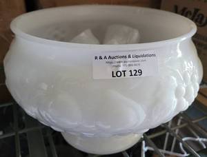 lot 129 image: MILK GLASS STYLE PUNCH BOWL AND CUPS SET AS SHOWN.