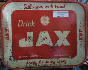 lot 132 image: VINTAGE DRINK JAX BEER METAL TRAY AS SHOWN.