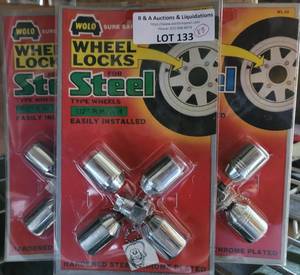 lot 133 image: LOT OF 3 WHEEL LOCKS SETS FOR STEEL TYPE WHEELS IN PACKAGES AS SHOWN. (YOUR BID X 3)