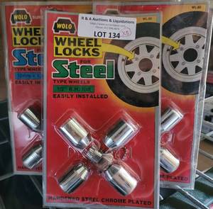 lot 134 image: LOT OF 3 WHEEL LOCKS SETS FOR STEEL TYPE WHEELS IN PACKAGES AS SHOWN. (YOUR BID X 3)