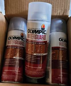 lot 146 image: LOT OF 6 NEW OLYMPIC WATERGUARD WOOD STAINSEALER CANS IN BOX AS SHOWN. (YOUR BID X 6)