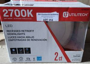 lot 151 image: UTILITECH 2-PK 2700K LED RECESSED DOWNLIGHTS IN BOX AS SHOWN.