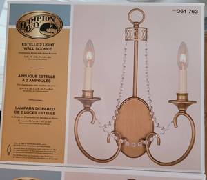 lot 178 image: HAMPTON BAY ESTELLE 2 LIGHT WALL SCONCE IN NEW UNOPENED BOX AS SHOWN.