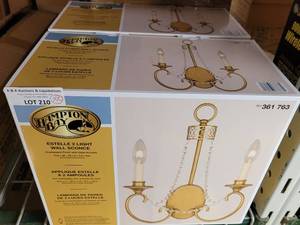 lot 210 image: LOT OF 2 HAMPTON BAY ESTELLE 2 LIGHT WALL SCONCE IN NEW UNOPENED BOXES AS SHOWN. (YOUR BID X 2)