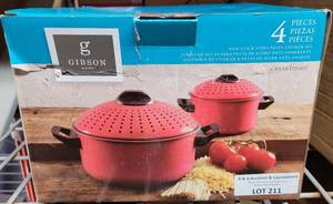 lot 211 image: GIBSON 4 PIECE NON-STICK STEEL PASTA COOKER SET IN BOX AS SHOWN.