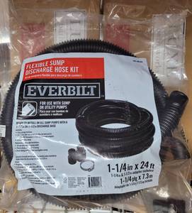 lot 220 image: EVERBILT FLEXIBLE SUMP DISCHARGE HOSE KIT IN NEW UNOPENED PACKAGE AS SHOWN. 1.25 X 24 FT.