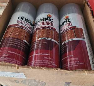 lot 227 image: LOT OF 6 NEW OLYMPIC WATERGUARD WOOD STAINSEALER CANS IN BOX AS SHOWN. (YOUR BID X 6)