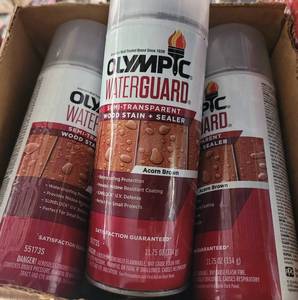 lot 228 image: LOT OF 6 NEW OLYMPIC WATERGUARD WOOD STAINSEALER CANS IN BOX AS SHOWN. (YOUR BID X 6)