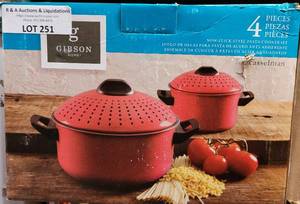 lot 251 image: GIBSON 4 PIECE NON-STICK STEEL PASTA COOKER SET IN BOX AS SHOWN.