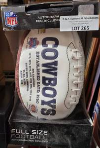 lot 265 image: COMMEMORATIVE DALLAS COWBOYS AUTOGRAPH FOOTBALL IN PACKAGE AS SHOWN.