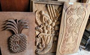 lot 283 image: LOT OF 3 MEXICAN CARVED WOOD WALL ART AS SHOWN. (YOUR LOT X 3)