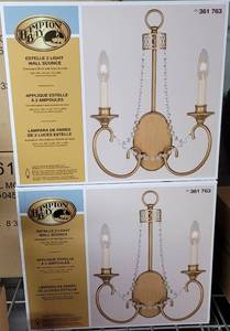 lot 308 image: LOT OF 2 HAMPTON BAY ESTELLE 2 LIGHT WALL SCONCES IN NEW UNOPENED BOXES AS SHOWN. (YOUR BID X 2)