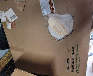 lot 309 image: ROUND SOLID WOOD TABLE TOP IN BOX AS SHOWN.
