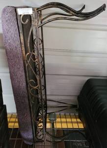 lot 315 image: WROUGHT IRON FRAME WITH UPHOLSTERED SEAT BENCH IN STYLE, COLOR, AND CONDITION SHOWN.