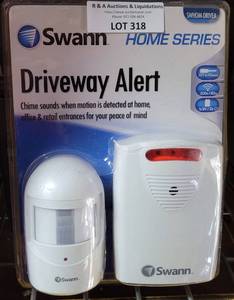 lot 318 image: SWANN HOME SERIES DRIVEWAY ALERT CHIME IN UNOPENED PACKAGE AS SHOWN.