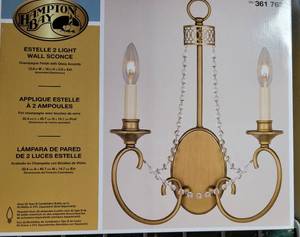 lot 319 image: LOT OF 2 HAMPTON BAY ESTELLE 2 LIGHT WALL SCONCES IN NEW UNOPENED BOXES AS SHOWN. (YOUR BID X 2)