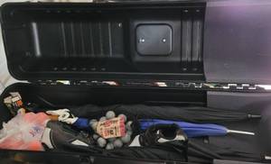 lot 320 image: TRAVEL CASE FOR GOLF CLUB BAG WITH CONTENTS INCLUDING GOLF BALLS AND MORE AS SHOWN.