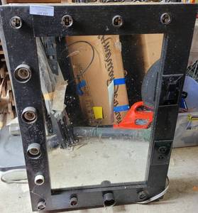 lot 337 image: LIGHTED WOODEN FRAME MIRROR AS SHOWN. NO LIGHTS INCLUDED.