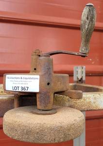 lot 367 image: VINTAGE MANUAL STONE WHEEL GRINDERSHARPENER AS SHOWN.