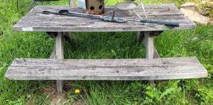 lot 376 image: CHILDREN WOOD PICNIC TABLE AS SHOWN. ITEMS SEEN NOT INCLUDED.