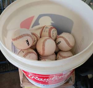 lot 525 image: BUCKET OF BASEBALLS AS SHOWN.