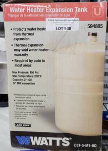 lot 548 image: WATTS WATER HEATER EXPANSION TANK 594885 IN BOX AS SHOWN.